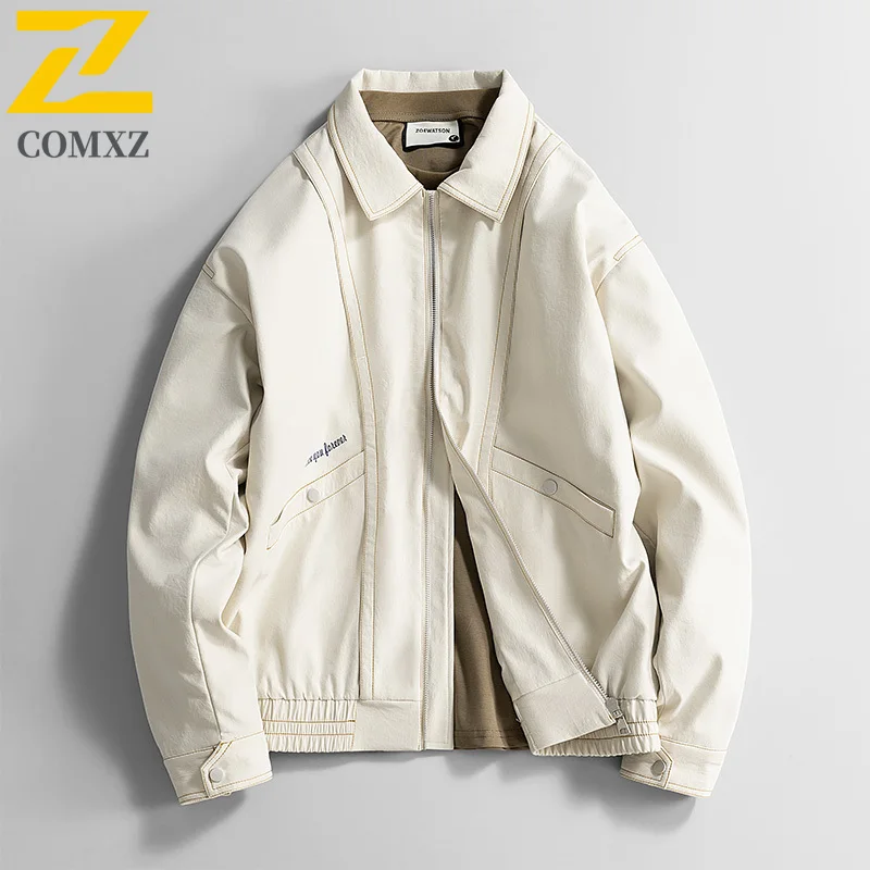 High Quality 2025 New Jacket Men's Brand Harajuku Style Solid Color Windproof Lapel Jackets Street Clothing Retro Loose Overcoat