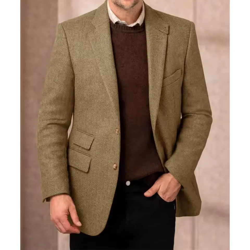 

Mens Suit Blazer Herringbone Single Breasted 3 Pockets Casual Jacket Fashion Slim Fit Comfortable Elegant Blazer Business Attire