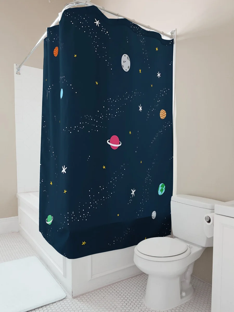 

Занавеска для ванны «Космические приключения», тема космоса с планетами, звезды, галактики, декор для стильного домашнего обновления, водонепроницаемый, прочный