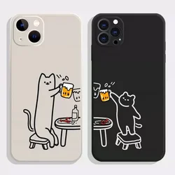 Funny Animal Cat Paired Couple Phone Case for iPhone 15 16 14 13 12 11 Pro Max Mini 7 8 14 Plus SE Cartoon Protector Cover Shell