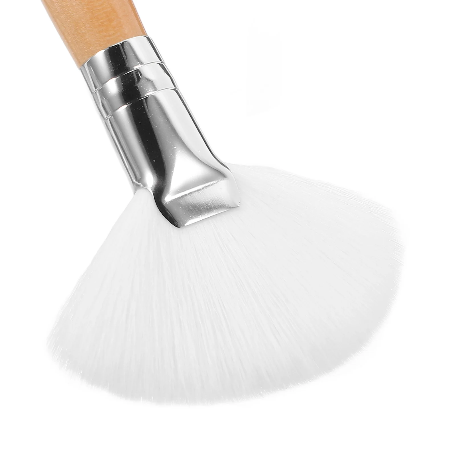 Pennello per trucco a ventaglio in nylon premium da 2 pezzi Pennello per viso con manico lungo per fondotinta, fard in polvere, evidenziatore, impostazione della pelle liscia non