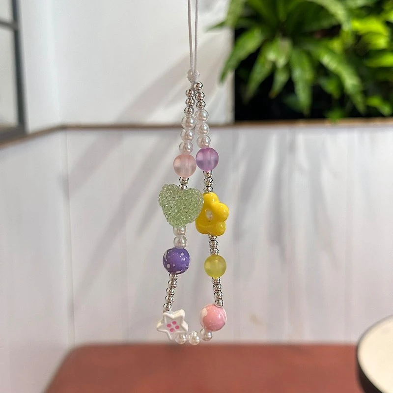 Korean Love Heart Flower Phone Chain Charm Lanyard For iPhone Samsung Universal Anti-Loss Hanging Rope Decoration Phone Lanyard