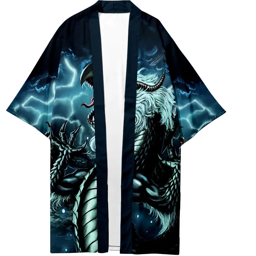 

Men's Japanese Long Kimono Chinese Dragon Print Cardigan Women Stylish Samurai Kimono Fashion Kimono Shirt Yukata Jacket