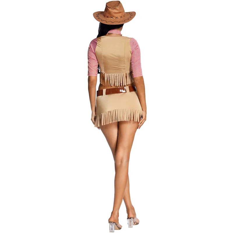 Halloween Western Pioneer Cowboy Kostüm Erwachsene Separate Quaste Wrap Brust Ort Rock Denim Sle Festliches Par Outfit