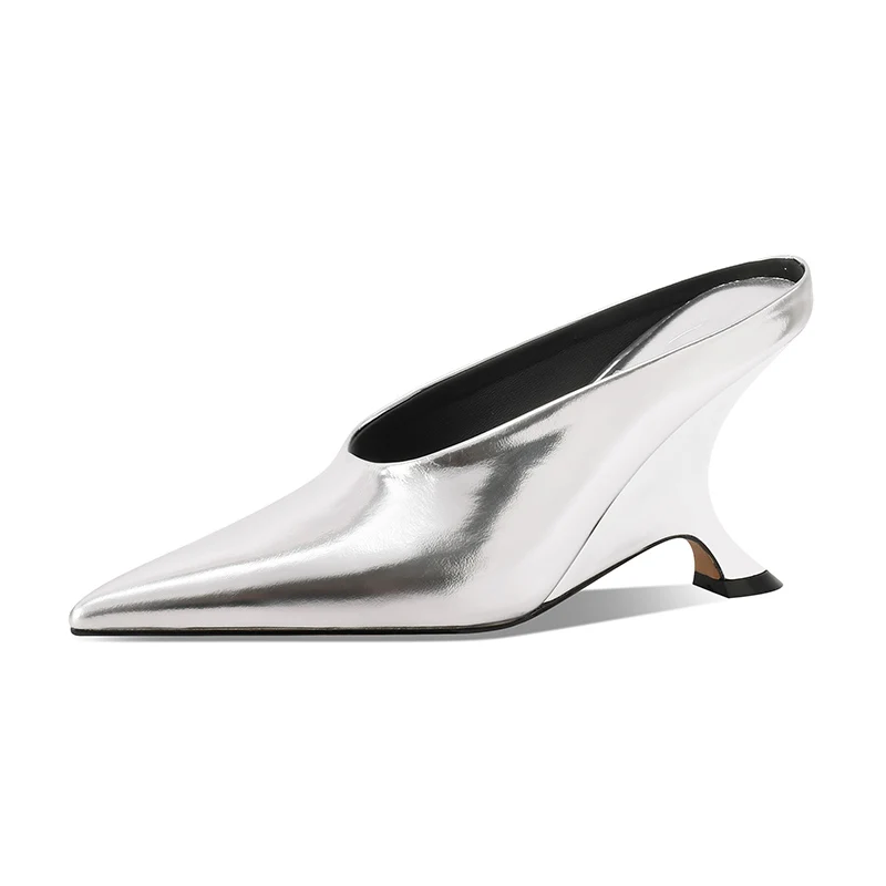 Womens Fashion mules Lady Pumps basic style shoes natual Leahter french style Pleatede mullers Women Spring  autumn footwear