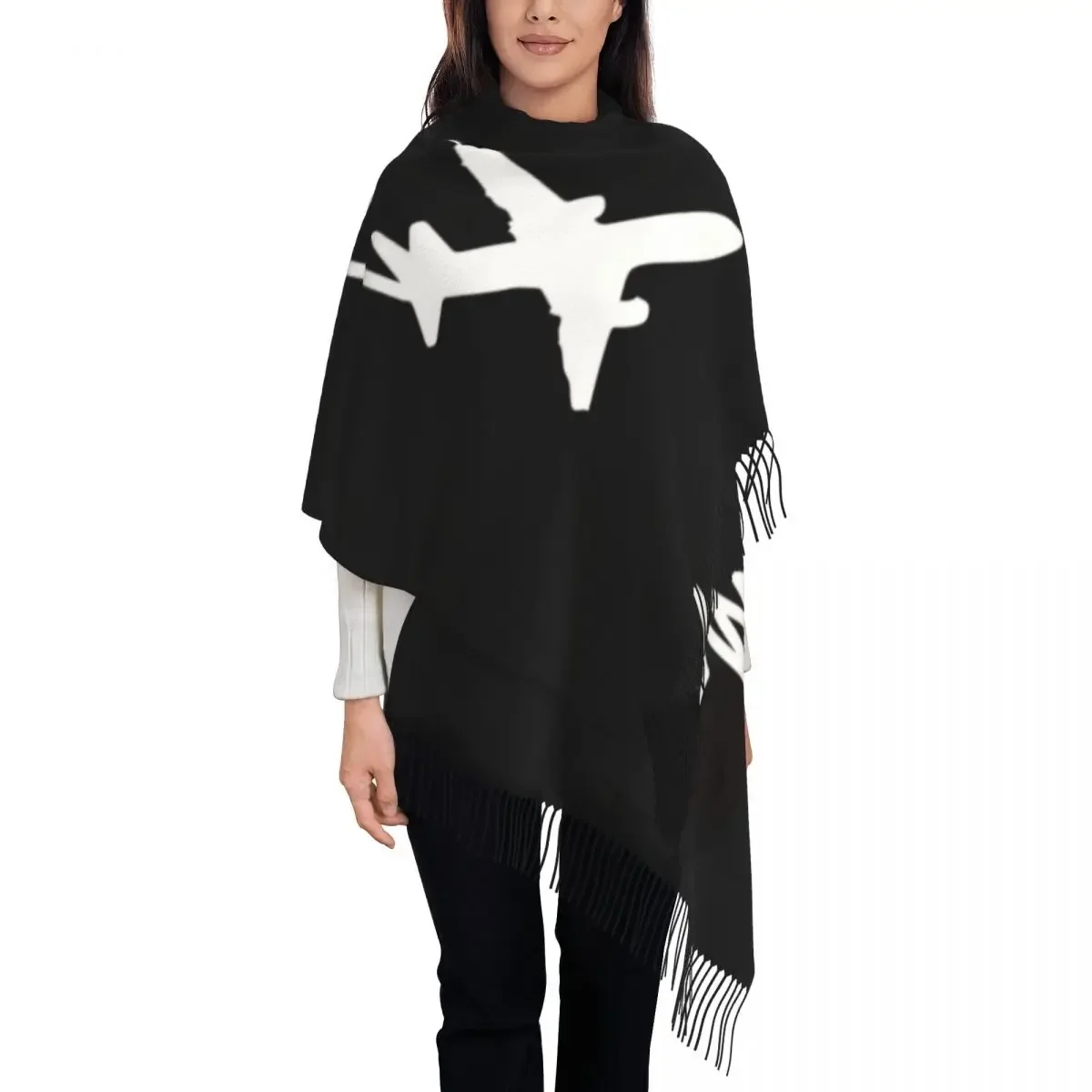 Airplane Pilot Heartbeat Tassel Scarf Women Soft Aviation Aviator Gift Shawl Wrap Female Winter Fall Scarves