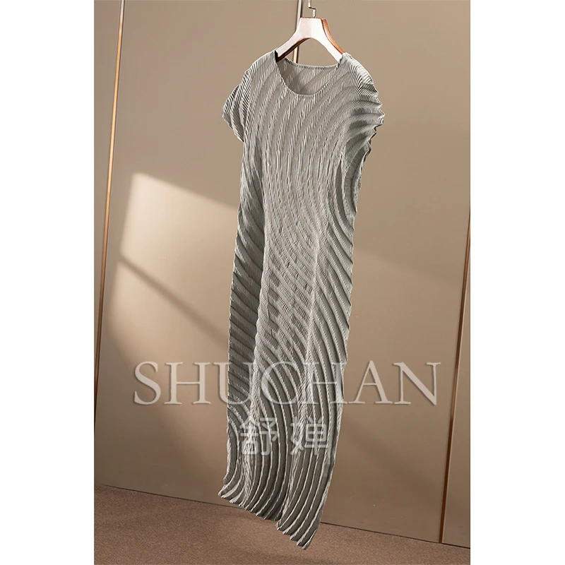 새로운 우아한 종이 남자, 수출 중공업 Miyake 연간 링 주름 가방 회전 슬리브 드레스 여성 67C0