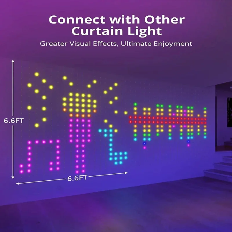 Programmable Bluetooth Smart LED Curtain String Light DIY Text Photo Display RGB+IC String Light Indoor Decoration 400LED