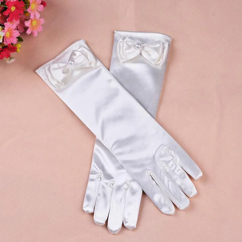 Thin Elastic Children\'s Day Professional Dance Gloves Long Lace Bow Tie Accessories Gloves Girls Princess Gloves Kids Gift G195