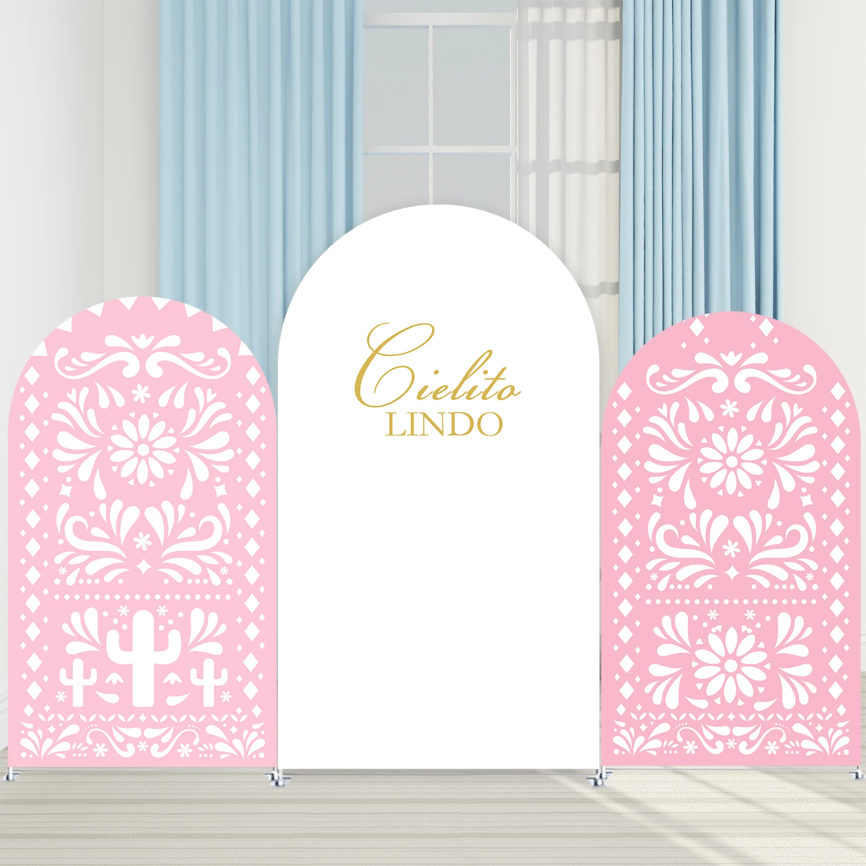 

Pink Mexican Fiesta Cactus Arch Backdrop Cover for Birthday Baptismx Baby Shower Party,Double-sides-Elasticity-Washable