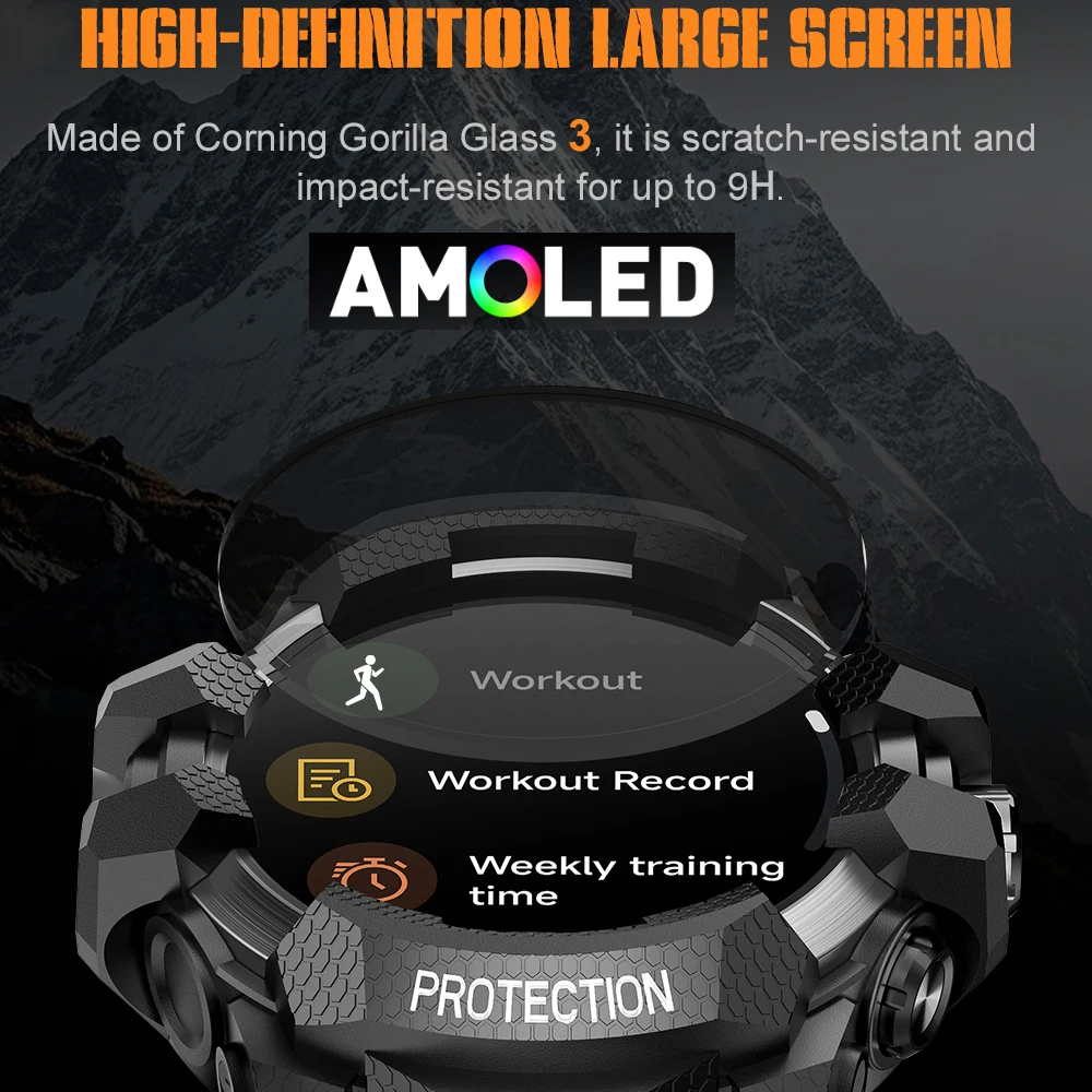 Men Outdoor Sports GPS Smart Watch Local Music Playback Compass Watches AMOLED Screen Health Flashlight Waterproof Smartwatch