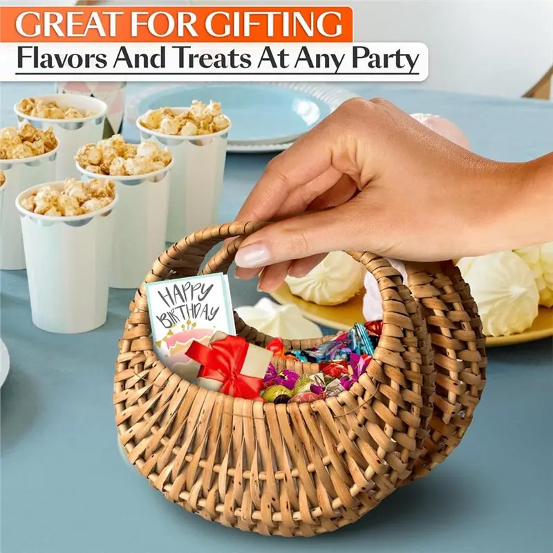 A88E-Small Flower Girl Basket Set Of 2-Waterproof Lining& Handle Wicker Baskets In Rustic Style For Wedding Flowers