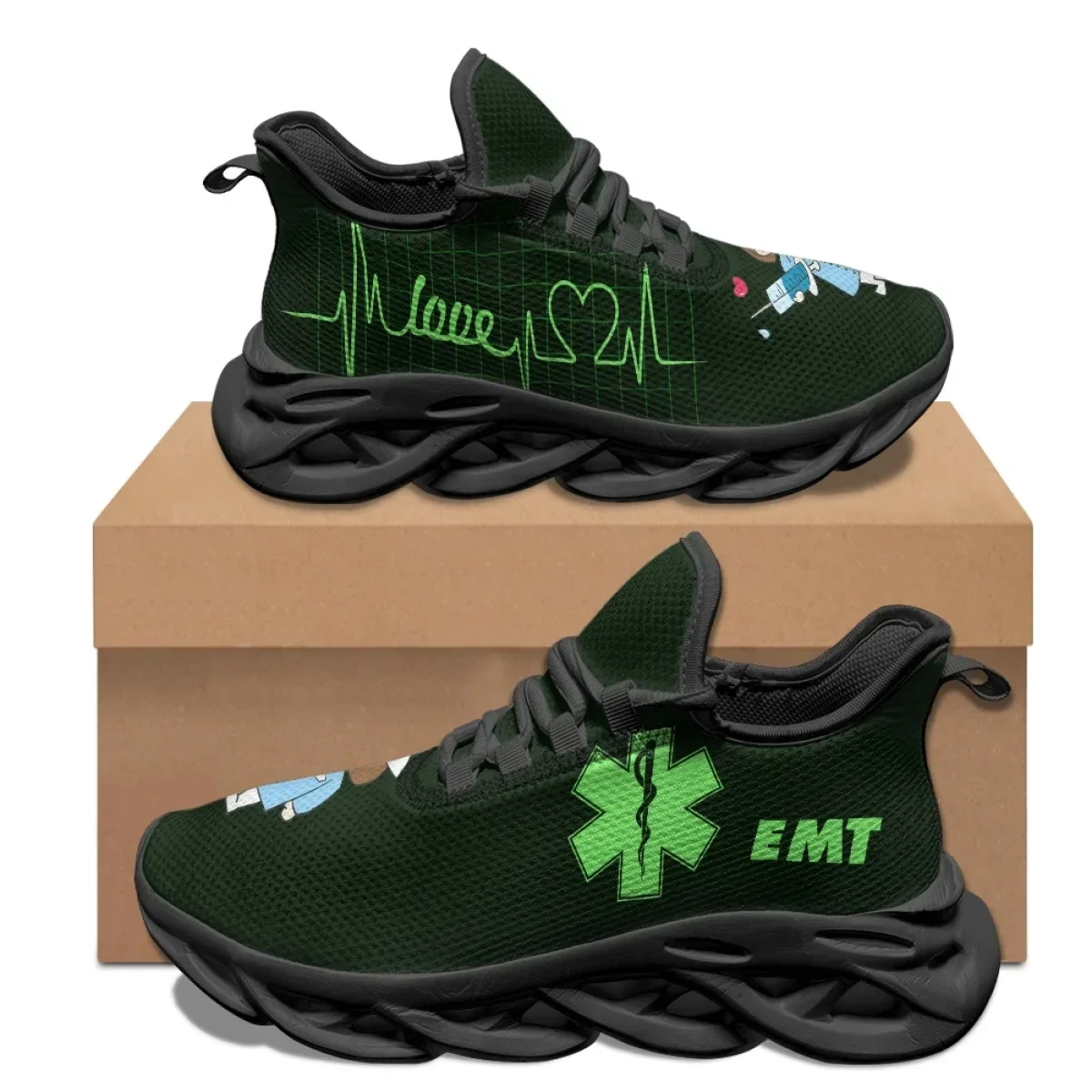 Heartbeat EMT Nurse Design Sneakers Non-slip Fashion Lace-Up Casual Shoes Comfortable Breathable Outdoor Basketball Shoes Gift