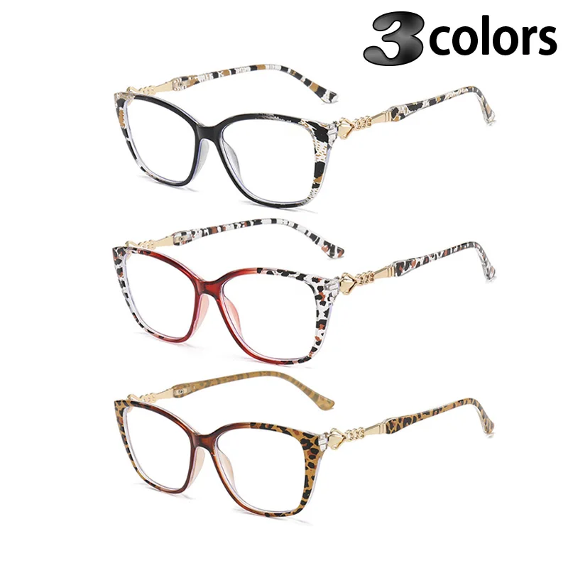 +1,0 ~ +4,0 Langlebige Lesebrille mit Scharnier, Leopardenmuster, rechteckig, Anti-Blaulicht-Metallzubehör, Presbyopie-Brille