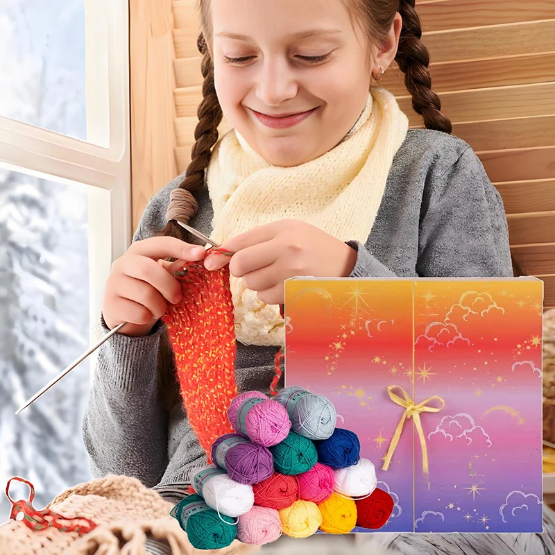 

Адвент-календарь Society Crochet 2025, 24-дневная коробка-сюрприз из пряжи и крючками, аксессуарами и узорами