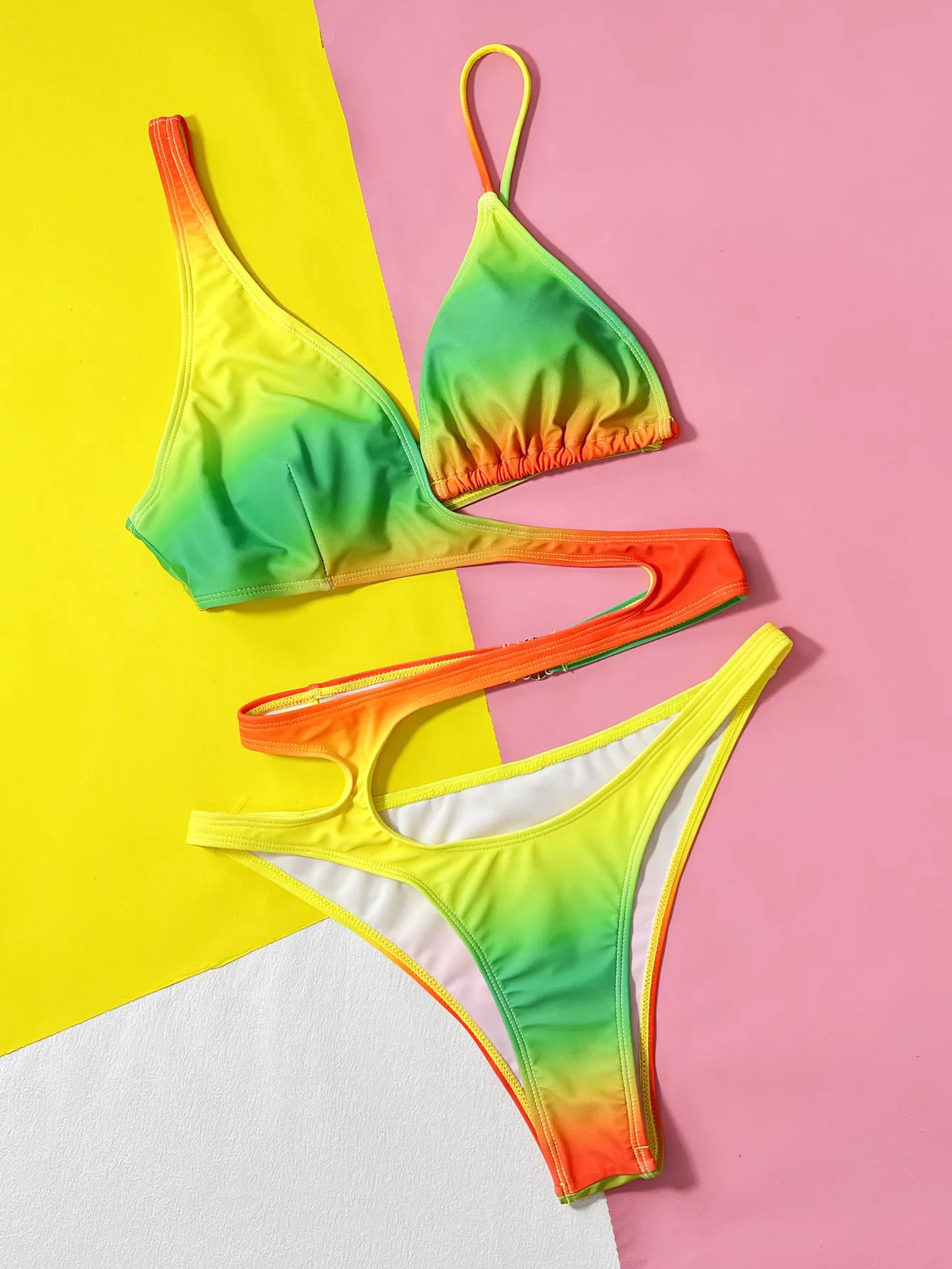 Sexy Tie Dye Trikini Women Hollow Out One Piece Swimsuit Backless Monokini Swimwear Beach Outfits Bathing Suit