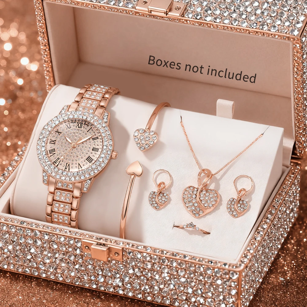 6-piece ladies' elegant and minimalist quartz watch and versatile accessory set for daily wear as gifts for friends and family