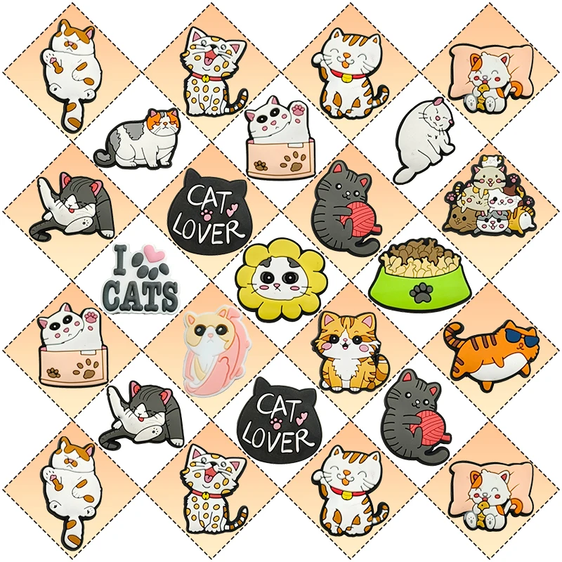 

25/50/100PCS Hot Toys Cute Animal Kitten Shoe Charms Accessories Decorations PVC Classic Clog Buckle for Kids Party Xmas Gifts