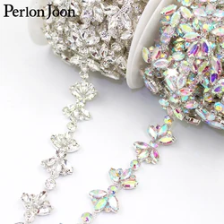 flower AB color silver glass crystal chain rhinestone trim decorative shoes  DIY accessories ML170