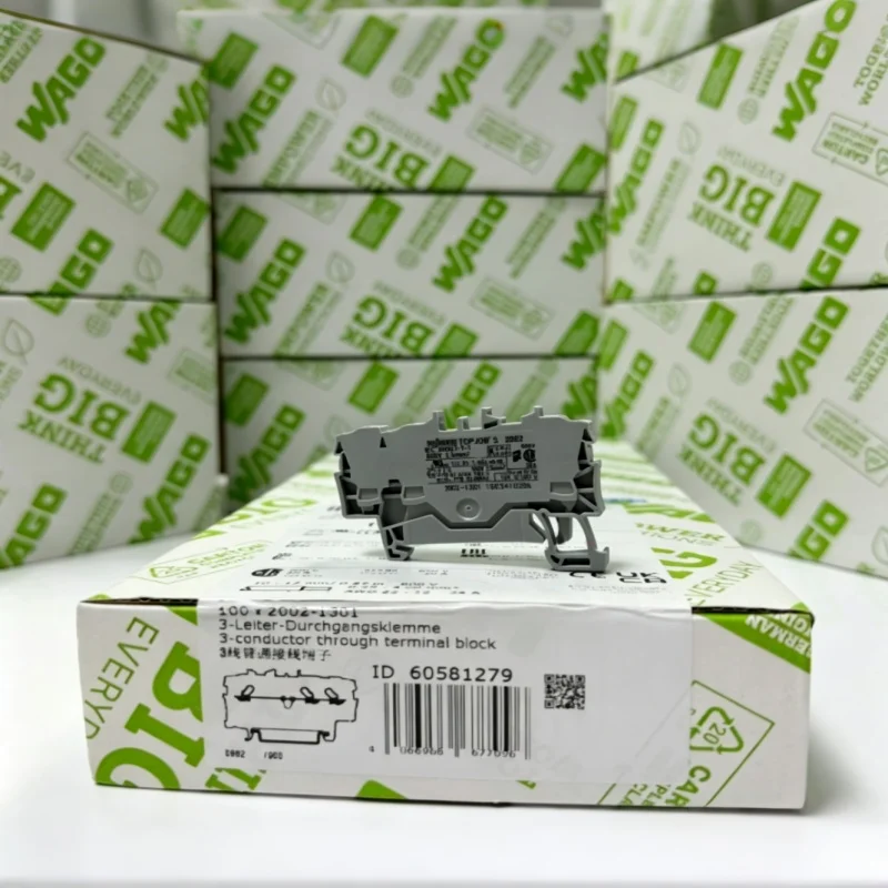 2002‑1301 1304 1307 3‑Conductor DIN Rail Terminal Block 2.5mm² 1‑In‑2‑Out Spring Wire Connector