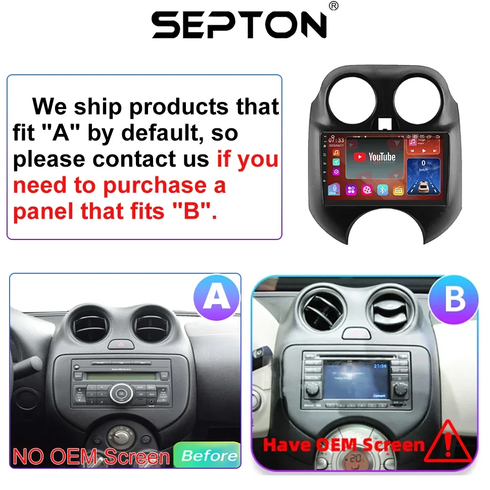 SEPTON Car Radio Multimedia Player For Nissan March MICRA 2010 2011 2012 2013 CarPlay GPS Wifi 4G 8core Car Screen Android Auto