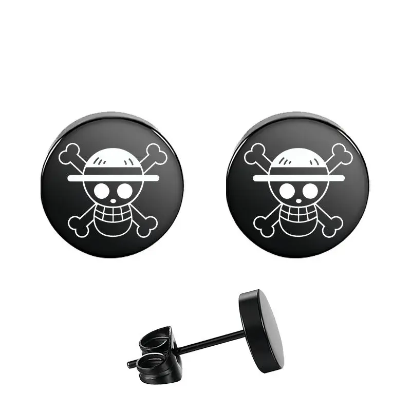 1 paire de boucles d'oreilles une pièce de dessin animé, clip d'oreille, tête de crâne volant de route, boucles d'oreilles en acier inoxydable, cadeaux Anime Cos pour hommes et femmes, bijoux