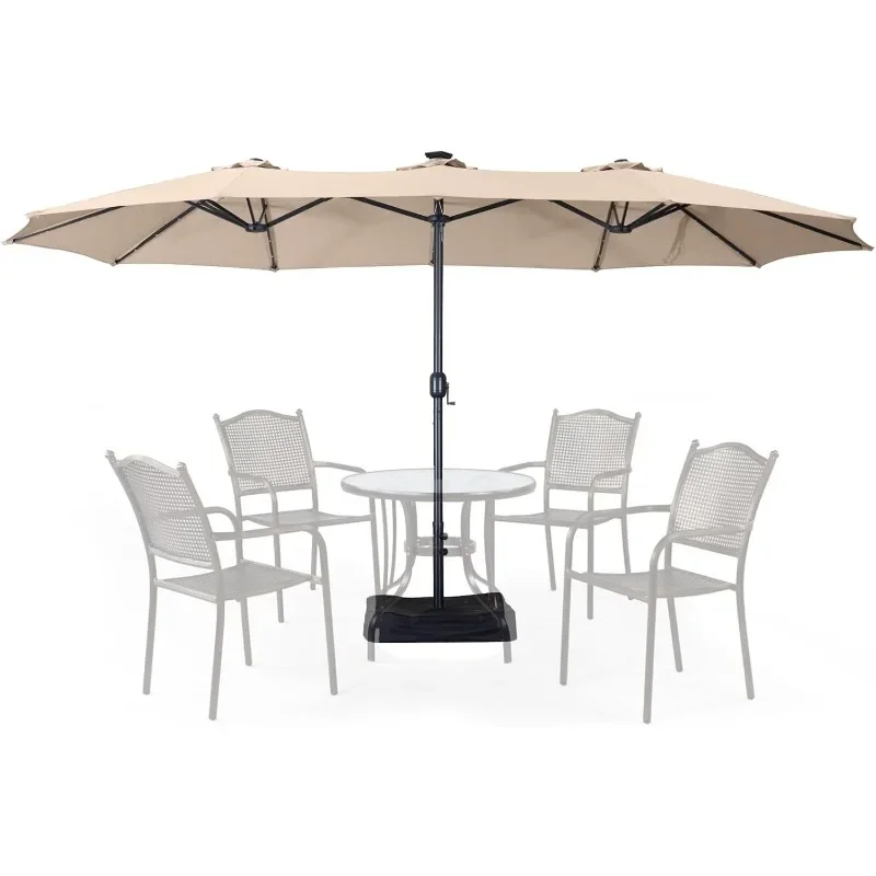 15ft Double Sided Patio Umbrellas with Base Included, Outdoor Large Rectangle Market Umbrella with Crank Handle, for Lawn Garden