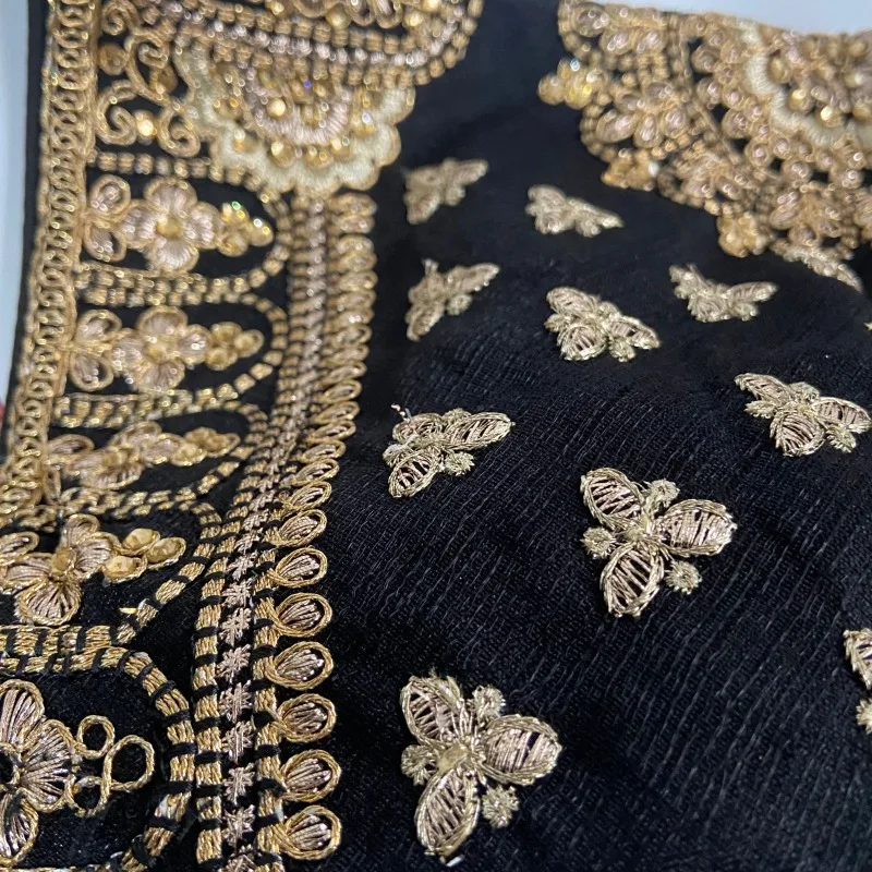 بلوزة ساري مصممة من Choli لحفلات الزفاف ملابس احتفالية بلوزة ساري جاهزة مع تطريز أسود أحمر أصفر غير قابلة للتمدد