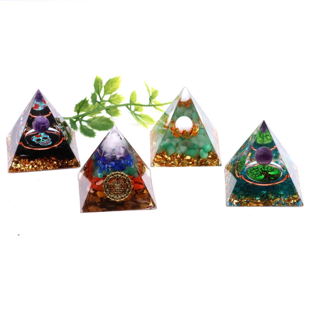 Orgonite Pyramid Energy Generator Natural Stone Amethyst Ball Healing Crystals Chakra Meditation Tool Craft Home Decoration Gift