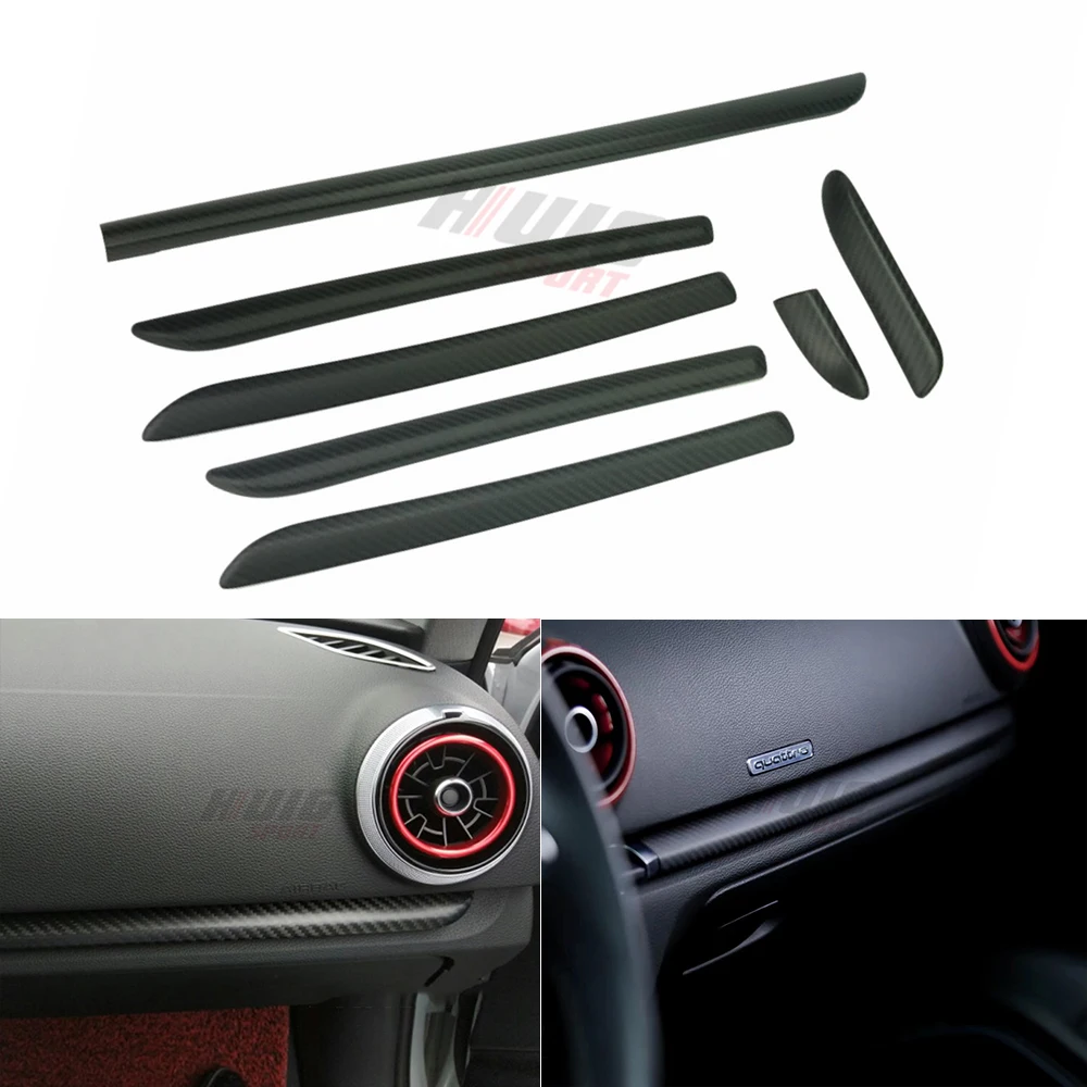 For Audi A3 8V S3 RS3 2014 -2018 7pcs Real Carbon Fiber Car Interior Moldings Console Gear Shift Panel and Side Strip Cover Trim