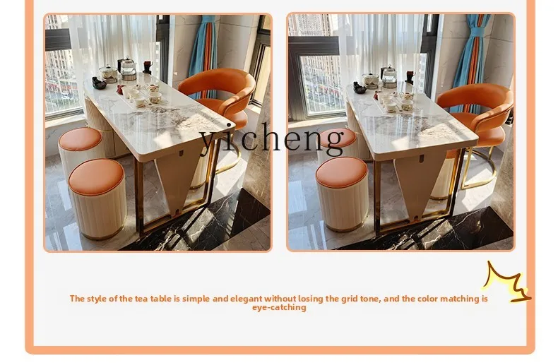 Balcony Tea Table and Chair Set Rock Plate Kung Fu Tea Brewing Table Integrated Solid Wood