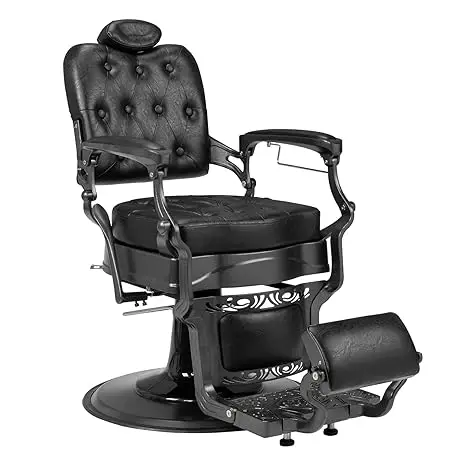 

Heavy Duty Vintage Barber Chair – Hydraulic Recline, 700lbs Capacity, 360° Rotatable with Headrest, Professional Salon