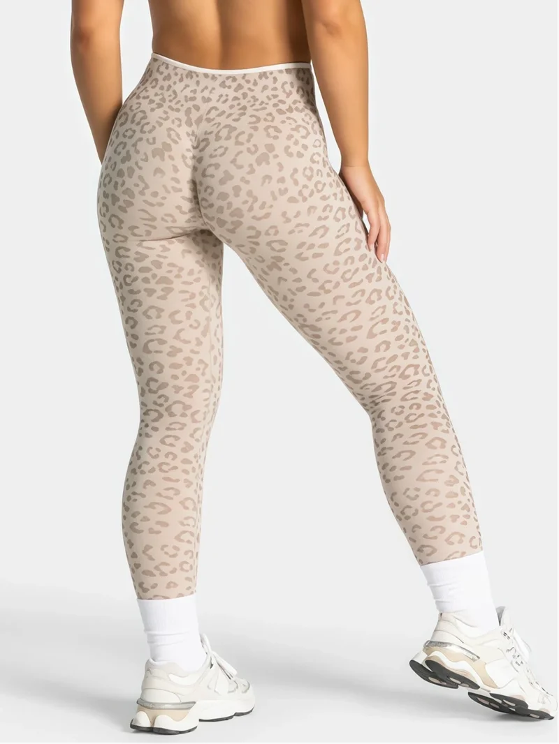 HISTELLO Damen Fitness-Leggings mit hoher Taille, Leopardenmuster, nahtlos, Bauchformung, Po-Lifting, Stretch, schmal geschnitten, für Gym, Jogging, Sporthose