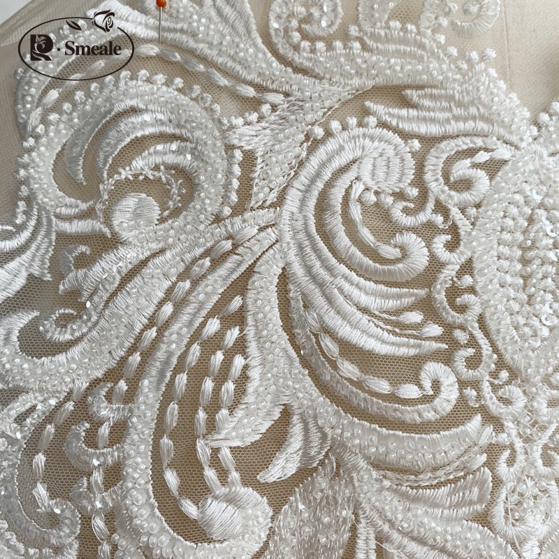 Wedding Embroidery Beading Big Flowers Ivory White Black Lace Applique Clothing Dress Patch Accessories RS2493