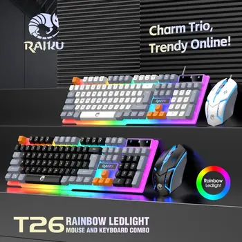 RAIKU T26 Wired 104 Keys Membrane Keyboard and Mouse Set Colorful Lighting for Gaming and Office Windows and IOS assortment