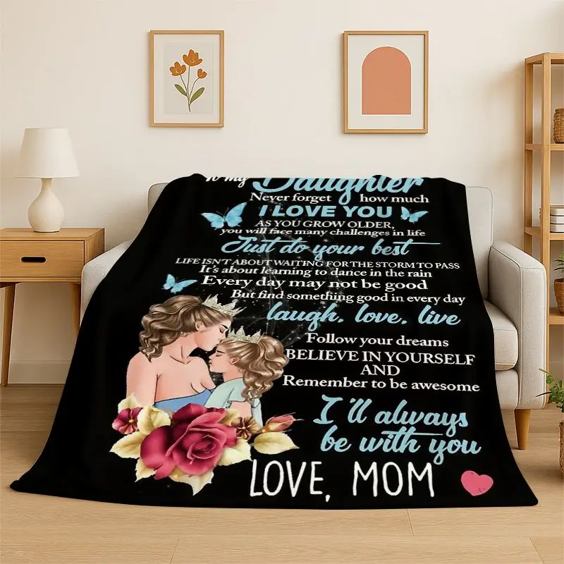 Gift Thanks To My Daughter Letter Present Flannel Blanket Soft Throw Blanket for Bedroom Living Room Bed Travel Picnic Nap Cover
