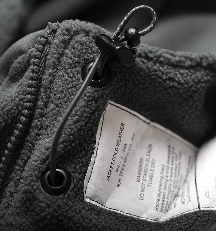 

N.HOOLYWOOD Outdoor Windproof Warm Military Sle Hooded Fce Jaet Coat Long Sve Regular Length Men's Casual Wear