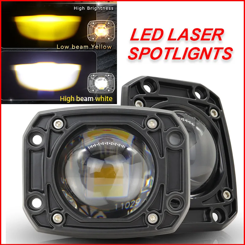 3-inch Square LED Embedded Motorcycle Spotlight Dual Color Matrix Lens Strong Light Waterproof for Electric Vehicle Car Truck