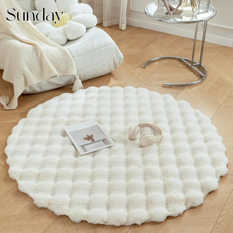 

Warm Winter Faux Fur Round Carpets for Living Room Luxury Bubble Shaped Plush Round Rugs Bedroom Decor Non Slip Fluffy Floor Mat