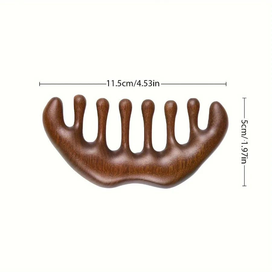 1Pc Natural Sandalwood Wide Tooth Comb, Gua Sha Scalp Massager, Anti-Static Hair Comb for All Hair Types, Portable Gift