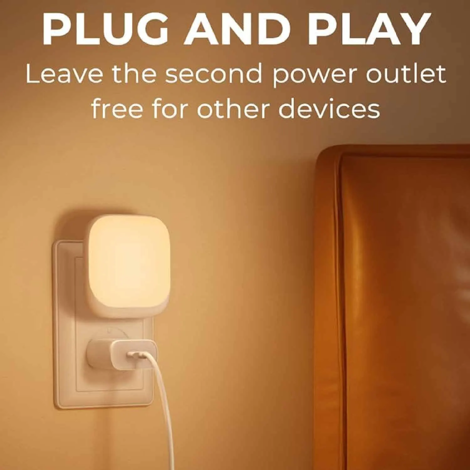 Night Light Socket with Twilight Sensor, Pack of 2 Children's Night Light with 3 Brightness Dimmable for Bedroom, Hallway, Kitch