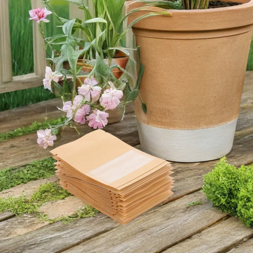

100Pcs Seed Envelope Kraft Paper Small Sealable Storage Seed Pockets Transparent Window Garden Organizer Bags Small Envelopes