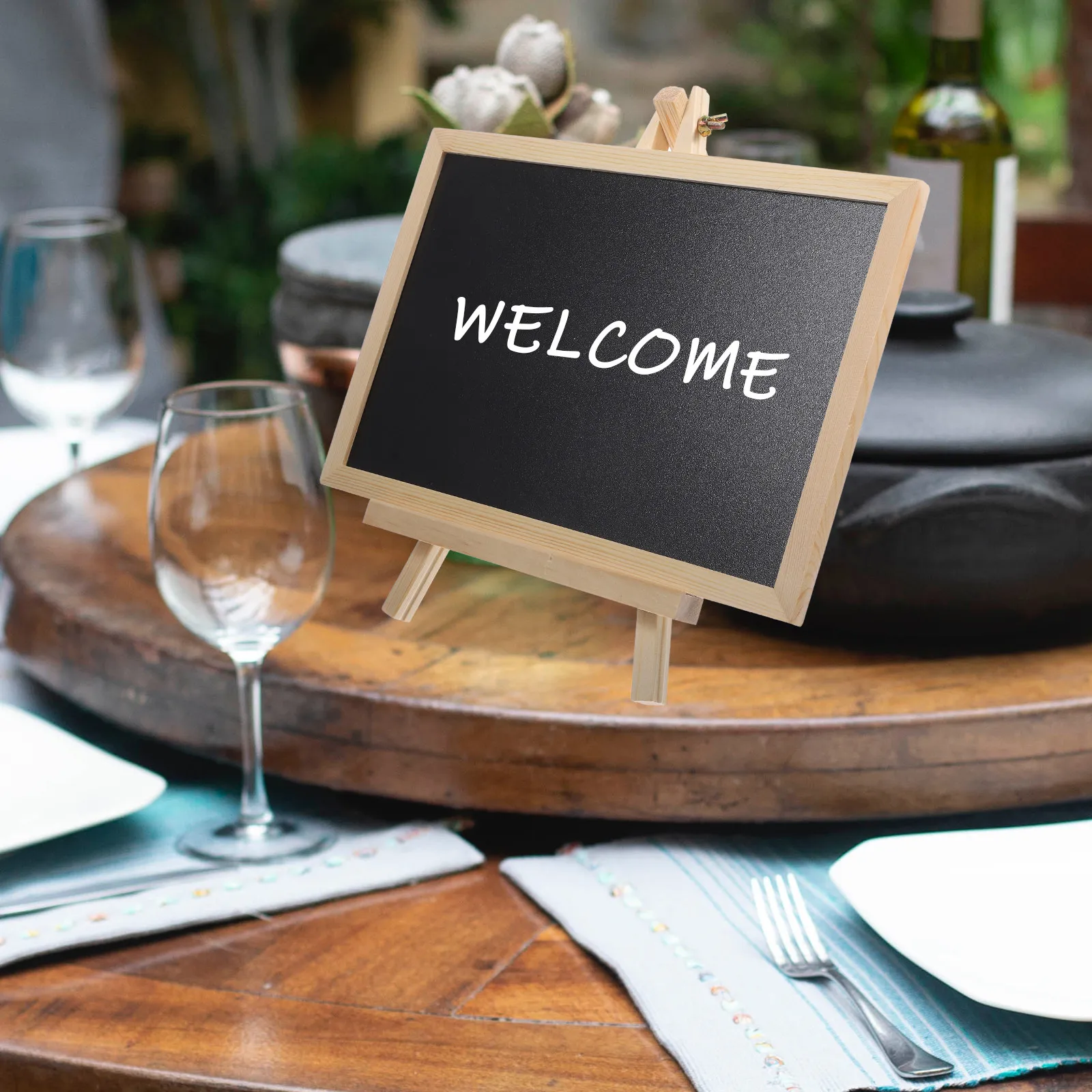 Wooden Mini Chalkboard for Writing Painting Recording Standing Blackboard Message Board Multi-Function Desktop Sign Home