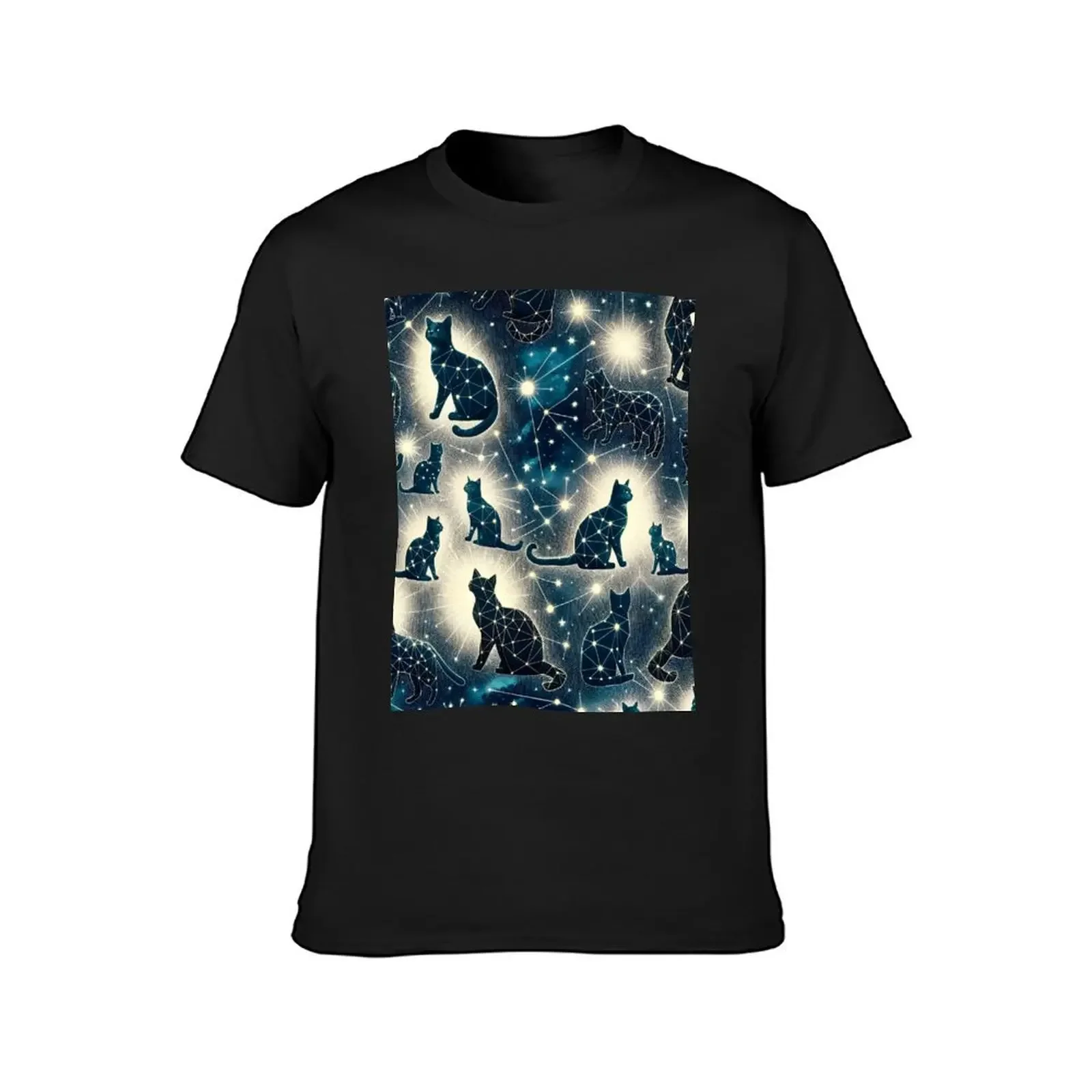 Mystic Moonlight Felines - Celestial Cat Constellation Fabric T-Shirt custom shirt heavyweight t shirts for men