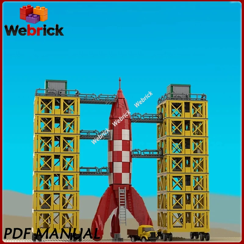 

MOC Classic Adventure Tintin Rocket Launch Tower Building Blocks Space Base Model Assembly Bricks Set Decor