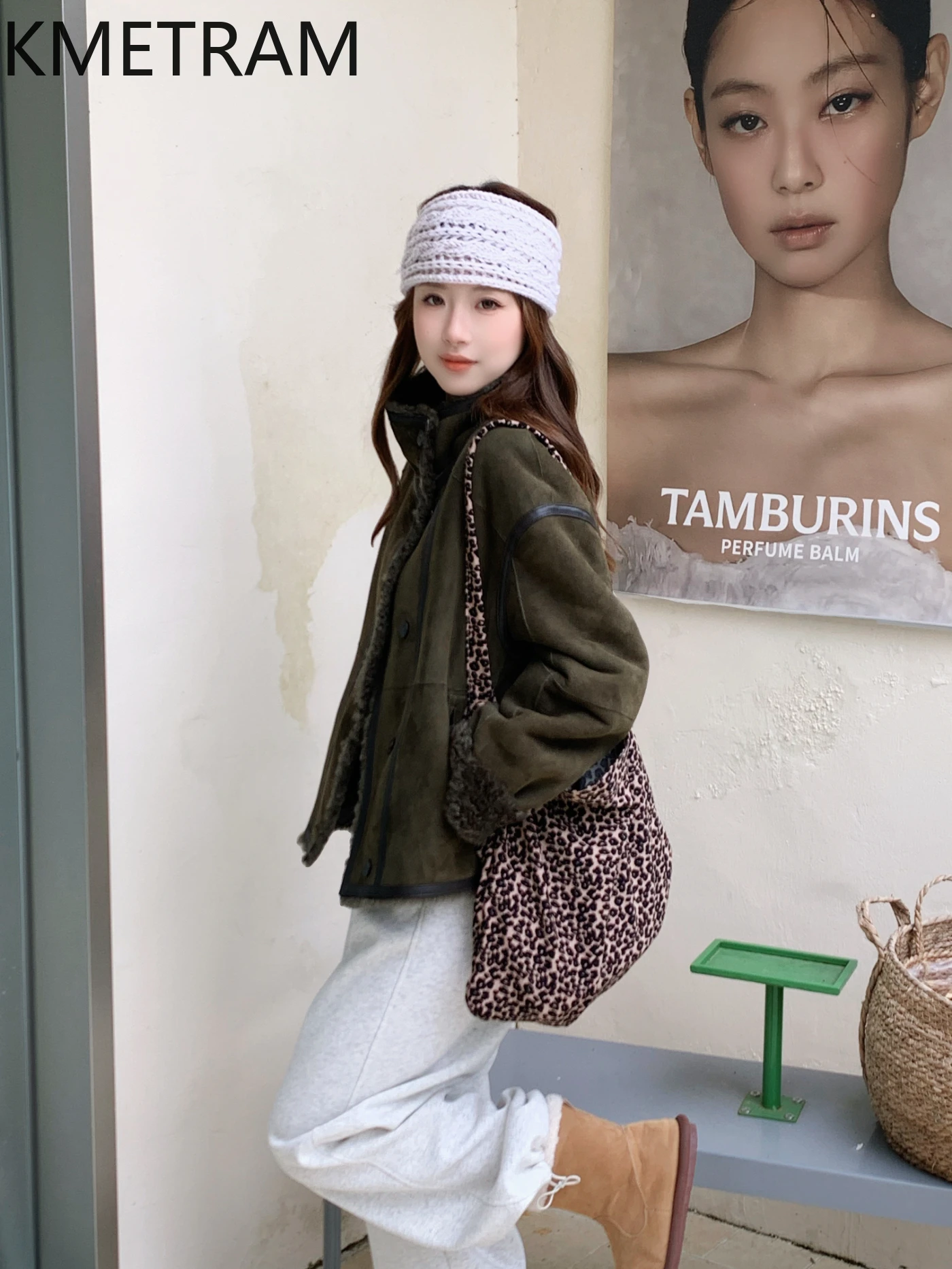 KMETRAM Natuurlijke Schapenvacht met Wollen Bijgevoegde Jas Vrouw Donkergroen Kort Echt Bont Jas Dames Winterkleding 2025, Giaба Turismo