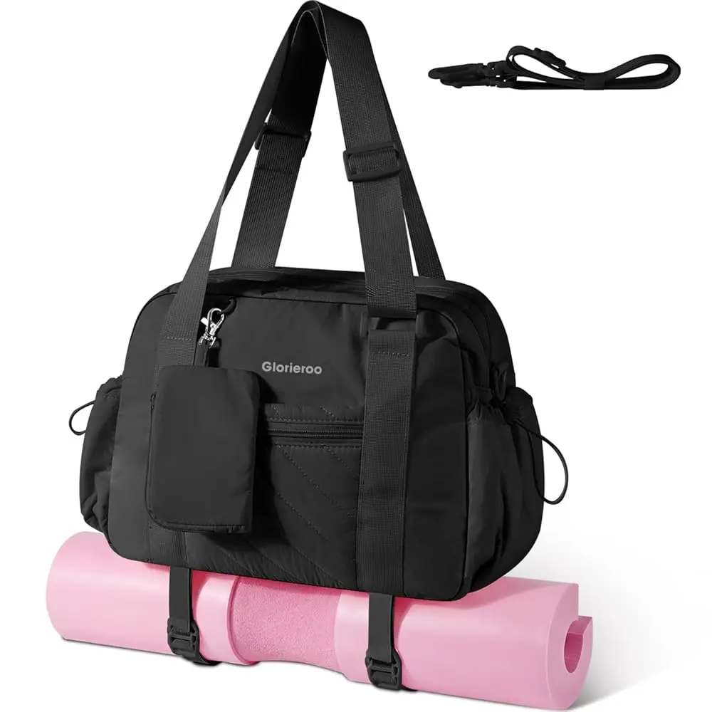 

Small Gym Bag for Women - Puffer Duffle Weekender Work Duffel Carry on Overnight Nurse Dance Yoga Workout Tote Bag with Yoga