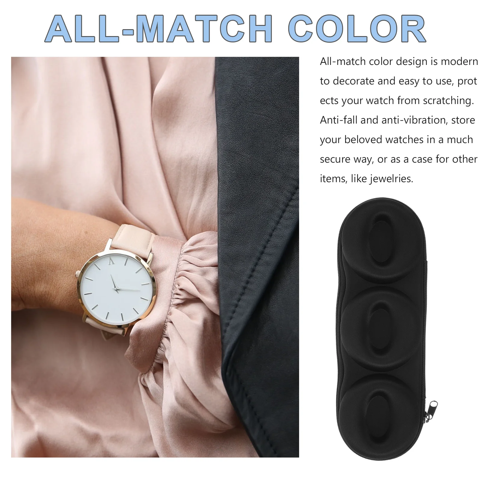 

Watch Storage Box Eva Travel Watch Case Organizer 3-Slot Zipper Portable Anti-Scratch Durable Outdoor Household Jewelry