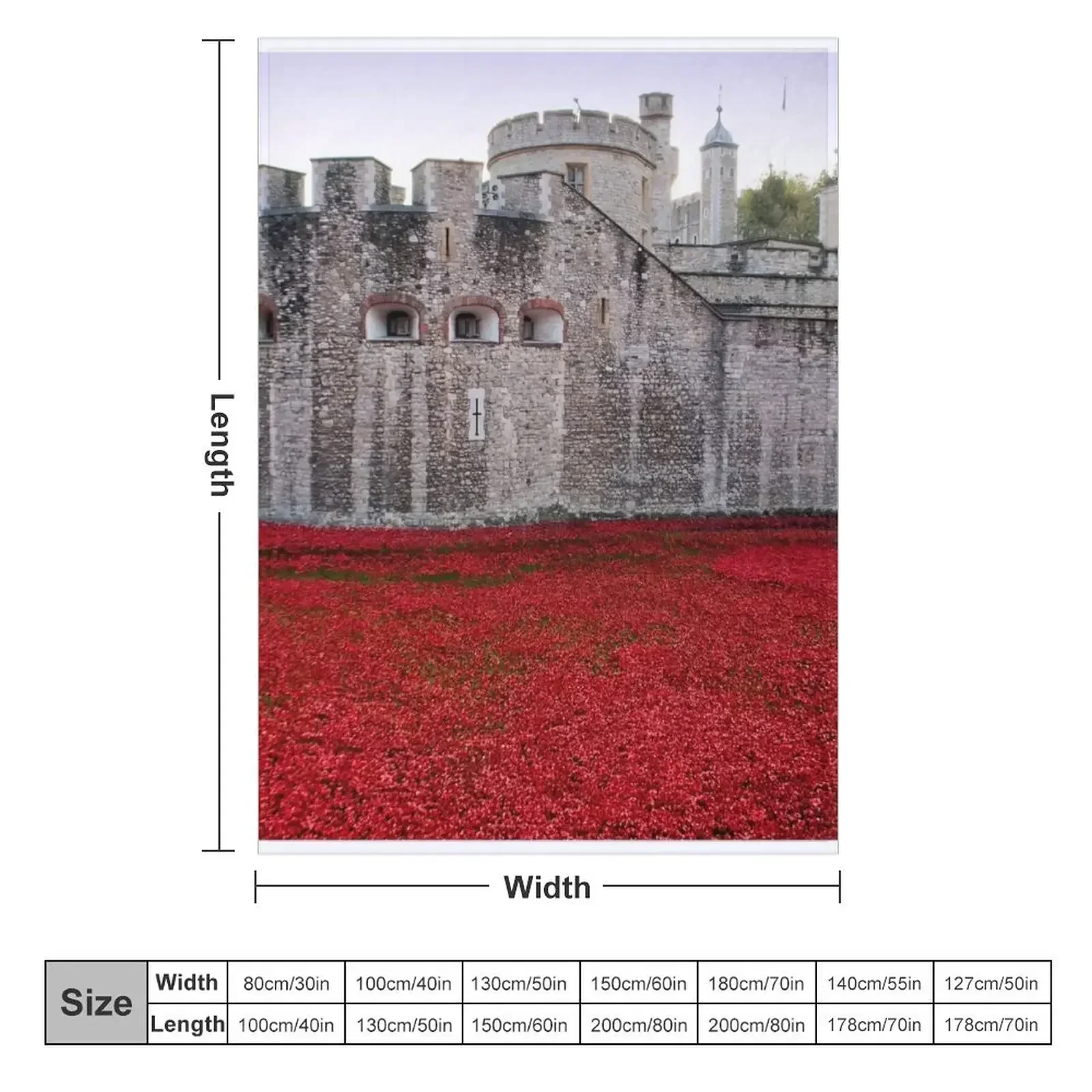 Tower of London Red Poppies Throw Blanket couch cozy soft plush fuzzy picnic outdoor blanket