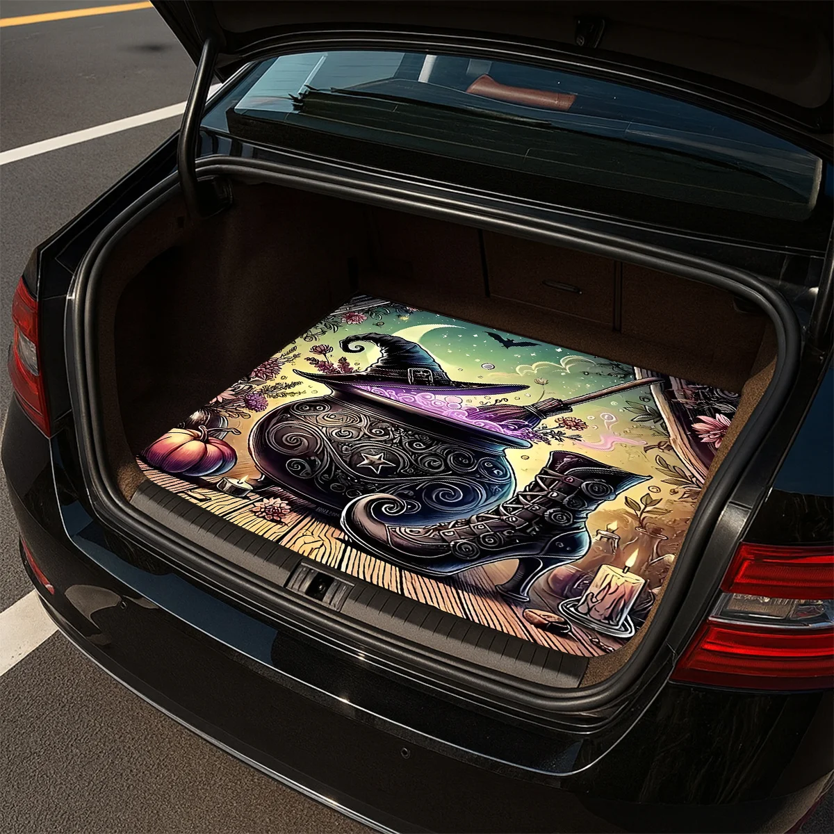 1pc, Non-Slip Fashion Car Trunk Mat, Wizard Purple Magic Boots Pattern Design - Durable Polyester Material, Keeps Trunk Dry And